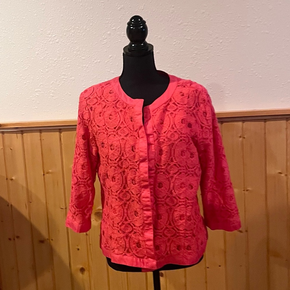 Christopher Banks bold colorful open front lace jacket - Picture 1 of 3